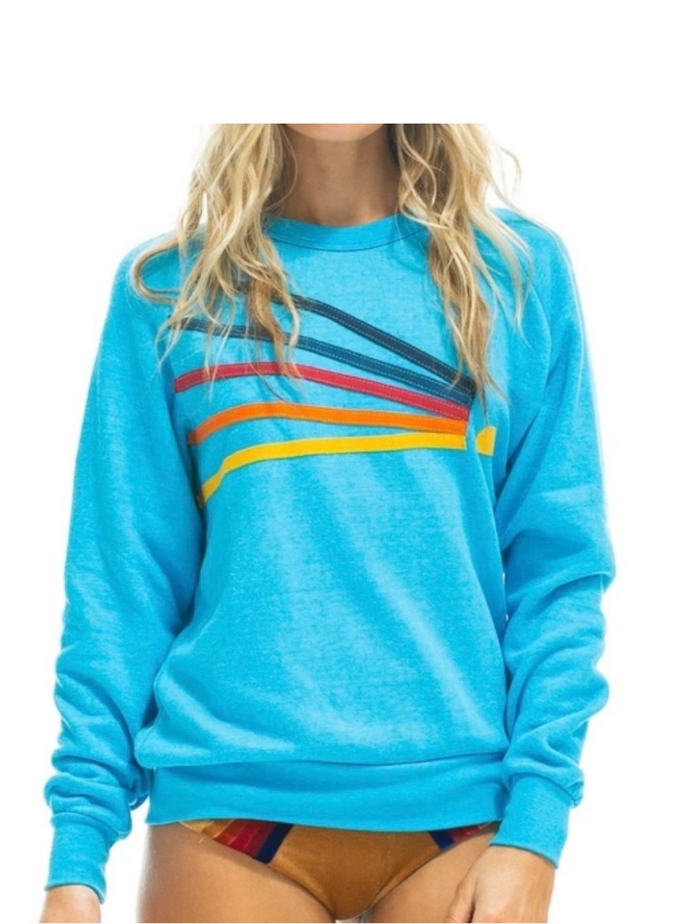 Aviator Nation Daydream Sweatshirt Neon Blue Sz S Rainbow Sunset Stripe